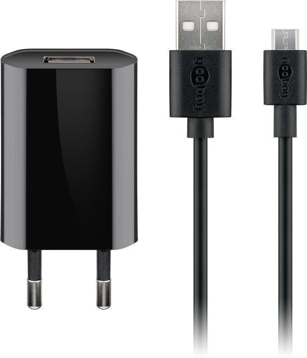 Goobay Micro-USB 5 W laturi + kaapeli,1 m, musta ryhmässä ÄLYPUHELIMET JA TABLETIT / Laturit & Kaapelit / Seinälaturi / Seinälaturi microUSB @ TP E-commerce Nordic AB (C75165)