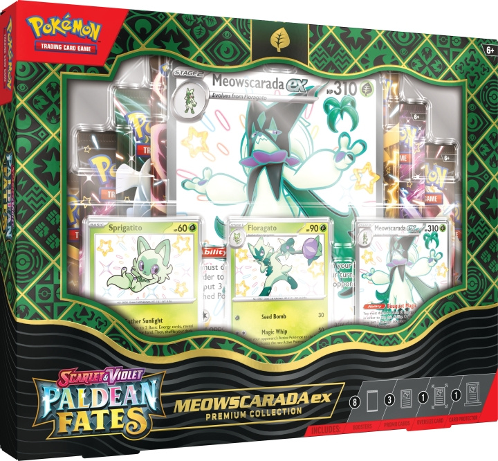 POKEMON Scarlet & Violet 4.5: Paldea Fates Premium Collection -keräilykorttisetti, Meowscarada ex ryhmässä LELUT, TUOTTEET LAPSILLE JA VAUVOILLE / Leikkikalut, Askartelu &Pelit / Lelut @ TP E-commerce Nordic AB (C75406)