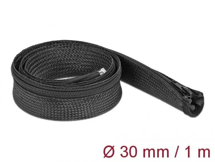 DeLOCK Braided Sleeve with zip fastener heat-resistant 1 m x 30 mm ryhmässä KODINELEKTRONIIKKA / Kaapelit & Sovittimet / Kaapelinhallinta @ TP E-commerce Nordic AB (C75529)