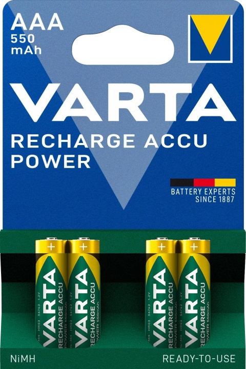 Varta Recharge Charge Accu Power AAA 550mAh 4 Pack ryhmässä KODINELEKTRONIIKKA / Paristot & Laturit / Akut / AAA @ TP E-commerce Nordic AB (C75564)