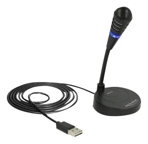 DeLOCK USB Microphone with base and Touch-Mute Button, black ryhmässä KODINELEKTRONIIKKA / Ääni & Kuva / Kädessä pidettävät mikrofonit @ TP E-commerce Nordic AB (C75627)