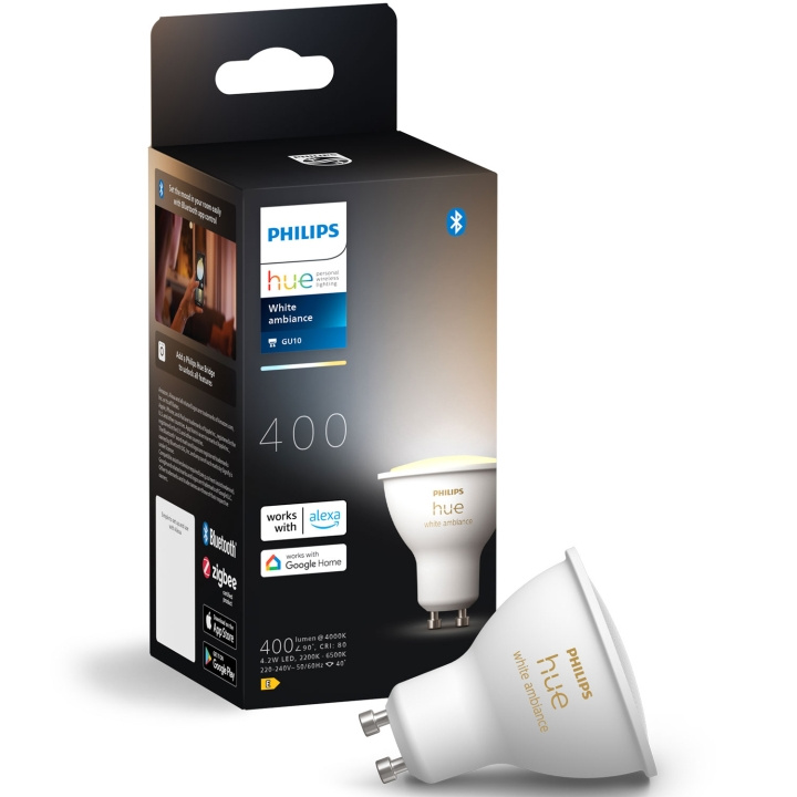 Philips Hue White Ambiance GU10 400lm 1-pack ryhmässä KOTI, TALOUS JA PUUTARHA / Älykodit / Älykäs valaistus @ TP E-commerce Nordic AB (C75734)