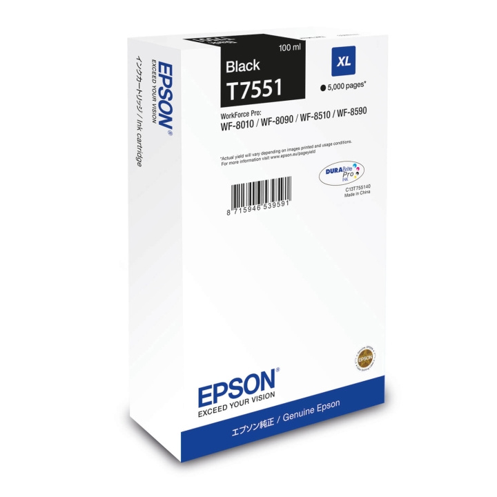 Epson Ink C13T75514N T7551 XL Black ryhmässä TIETOKOONET & TARVIKKEET / Tulostimet & Tarvikkeet / Musteet ja väriaineet / Mustepatruunat / Epson @ TP E-commerce Nordic AB (C76526)