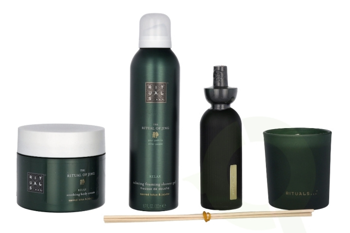 Rituals Jing Set 610 ml Foaming Shower Gel 200ml/Body Cream 200ml/Scented Candle 140gr/Fragrance Sticks 70ml ryhmässä KAUNEUS JA TERVEYS / Ihonhoito / Kehon hoito / Kylpy- ja suihkugeelit @ TP E-commerce Nordic AB (C76891)