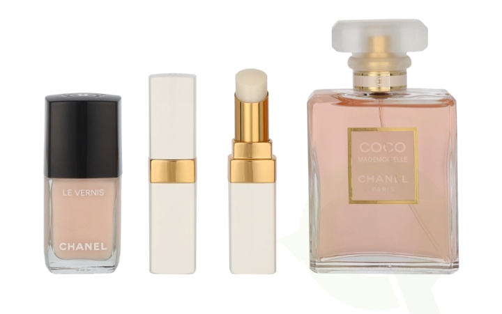 Chanel Coco Mademoiselle Giftset 66 ml Edp Spray 50ml/Le Vernis #111 Ballerina 13ml/Rouge Coco Baume Dreamy White 3g/Pouch ryhmässä KAUNEUS JA TERVEYS / Lahjapakkaukset / Naisten lahjapakkaukset @ TP E-commerce Nordic AB (C77064)