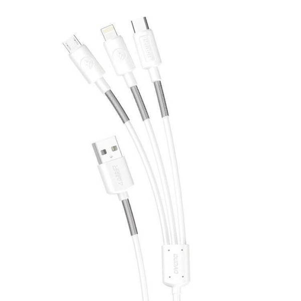 Dudao L8s Upgrade USB-A to Lightning/USB Micro/USB-C 3-in-1 cable 1.2 m white ryhmässä TIETOKOONET & TARVIKKEET / Kaapelit & Sovittimet / USB / USB-C @ TP E-commerce Nordic AB (C77130)