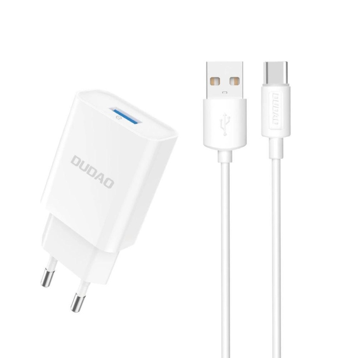 Dudao A4EU USB-A 2.1A power charger - white + USB-A - USB-C cable ryhmässä ÄLYPUHELIMET JA TABLETIT / Laturit & Kaapelit / Seinälaturi / Seinälaturi Type C @ TP E-commerce Nordic AB (C77162)