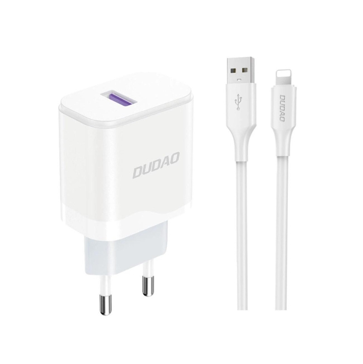 Dudao A20EU USB-A 18W Power Charger - White + USB-A - Lightning Cable ryhmässä ÄLYPUHELIMET JA TABLETIT / Laturit & Kaapelit / Seinälaturi / Seinälatruri Lightning @ TP E-commerce Nordic AB (C77163)