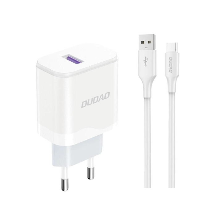 Dudao A20EU USB-A 18W mains charger - white + USB-A - USB-C cable ryhmässä ÄLYPUHELIMET JA TABLETIT / Laturit & Kaapelit / Seinälaturi / Seinälaturi Type C @ TP E-commerce Nordic AB (C77164)