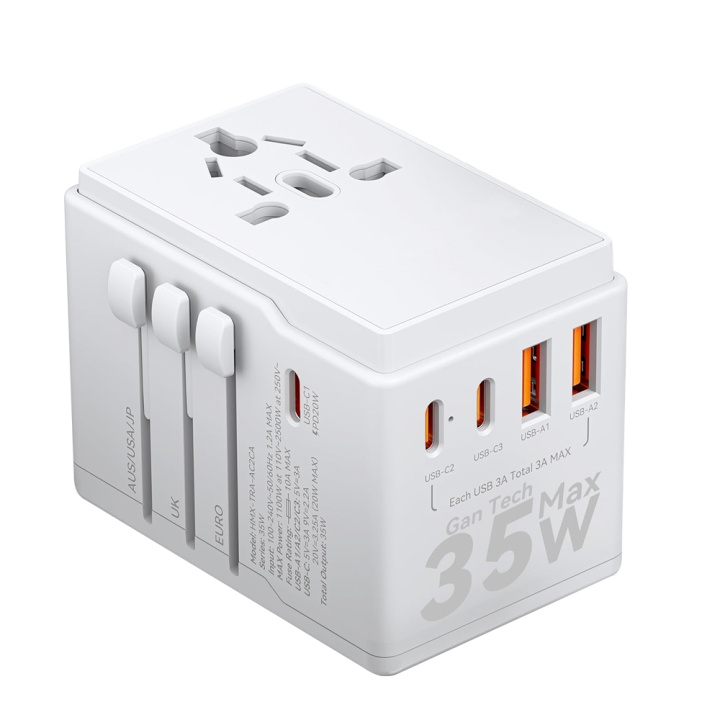 Dudao A35 Universal Travel Adapter White ryhmässä KOTI, TALOUS JA PUUTARHA / Sähkö & Valaistus / Matkasovittimet @ TP E-commerce Nordic AB (C77167)