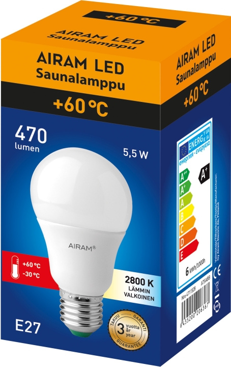 Airam LED -saunalamppu, E27, 2800 K, 470 lm, opaali ryhmässä KODINELEKTRONIIKKA / Valaistus / LED-lamput @ TP E-commerce Nordic AB (C77222)