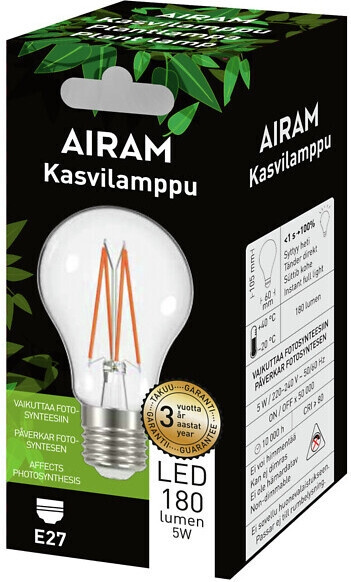 Airam LED kasvilamppu, E27, kirkas, filamentti 180 lm ryhmässä KODINELEKTRONIIKKA / Valaistus / LED-lamput @ TP E-commerce Nordic AB (C77535)