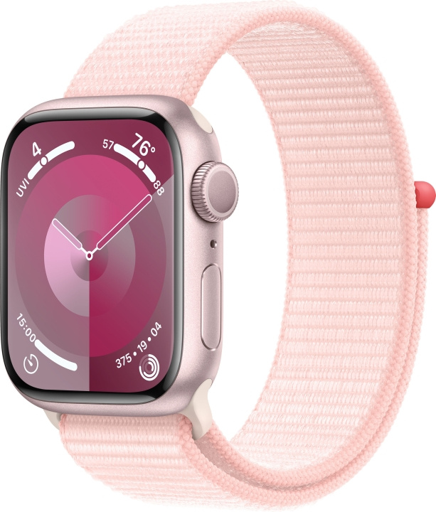 Apple Watch Series 9 (GPS) 41 mm pinkki alumiinikuori ja vaaleanpunainen Sport Loop -ranneke (MR953) ryhmässä ÄLYPUHELIMET JA TABLETIT / Urheilu, koti ja vapaa-aika / Apple Watch & tarvikkeet / Apple Watch @ TP E-commerce Nordic AB (C77586)