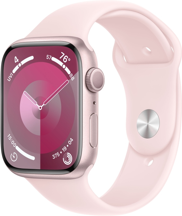 Apple Watch Series 9 (GPS) 45 mm pinkki alumiinikuori ja vaaleanpunainen urheiluranneke, S/M (MR9G3) ryhmässä ÄLYPUHELIMET JA TABLETIT / Urheilu, koti ja vapaa-aika / Apple Watch & tarvikkeet / Apple Watch @ TP E-commerce Nordic AB (C77596)