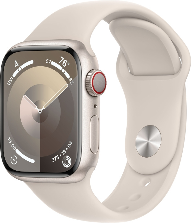 Apple Watch Series 9 (GPS + Cellular) 41 mm tähtivalkea alumiinikuori ja tähtivalkea urheiluranneke, M/L (MRHP3) ryhmässä ÄLYPUHELIMET JA TABLETIT / Urheilu, koti ja vapaa-aika / Apple Watch & tarvikkeet / Apple Watch @ TP E-commerce Nordic AB (C77600)