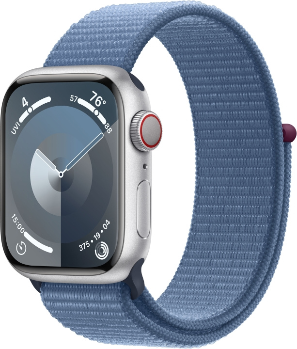 Apple Watch Series 9 (GPS + Cellular) 41 mm hopeanvärinen alumiinikuori ja talvensininen Sport Loop -ranneke (MRHX3) ryhmässä ÄLYPUHELIMET JA TABLETIT / Urheilu, koti ja vapaa-aika / Apple Watch & tarvikkeet / Apple Watch @ TP E-commerce Nordic AB (C77619)