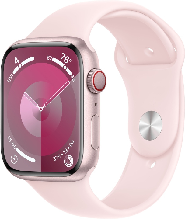 Apple Watch Series 9 (GPS + Cellular) 45 mm pinkki alumiinikuori ja vaaleanpunainen urheiluranneke, S/M (MRMK3) ryhmässä ÄLYPUHELIMET JA TABLETIT / Urheilu, koti ja vapaa-aika / Apple Watch & tarvikkeet / Apple Watch @ TP E-commerce Nordic AB (C77662)