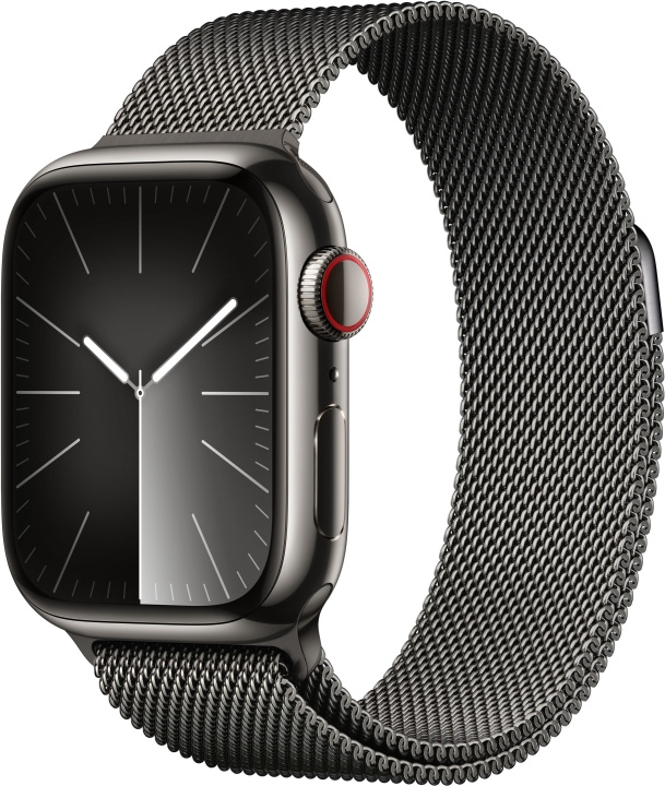 Apple Watch Series 9 (GPS + Cellular) 41 mm grafiitinvärinen ruostumaton teräskuori ja grafiitinvärinen milanolaisranneke (MRJA3) ryhmässä ÄLYPUHELIMET JA TABLETIT / Urheilu, koti ja vapaa-aika / Apple Watch & tarvikkeet / Apple Watch @ TP E-commerce Nordic AB (C77663)