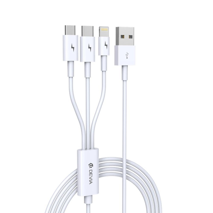 Devia kabel 3in1 Smart EC141 USB - Lightning + USB-C + MicroUSB 1,2 m 2A vit ryhmässä ÄLYPUHELIMET JA TABLETIT / Laturit & Kaapelit / Kaapelit / Lightning kaapelit @ TP E-commerce Nordic AB (C78537)