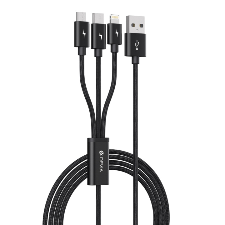 Devia kabel 3in1 Gracious EC048 USB - Lightning + USB-C + MicroUSB 1,2 m 3A svart ryhmässä ÄLYPUHELIMET JA TABLETIT / Laturit & Kaapelit / Kaapelit / Lightning kaapelit @ TP E-commerce Nordic AB (C78602)