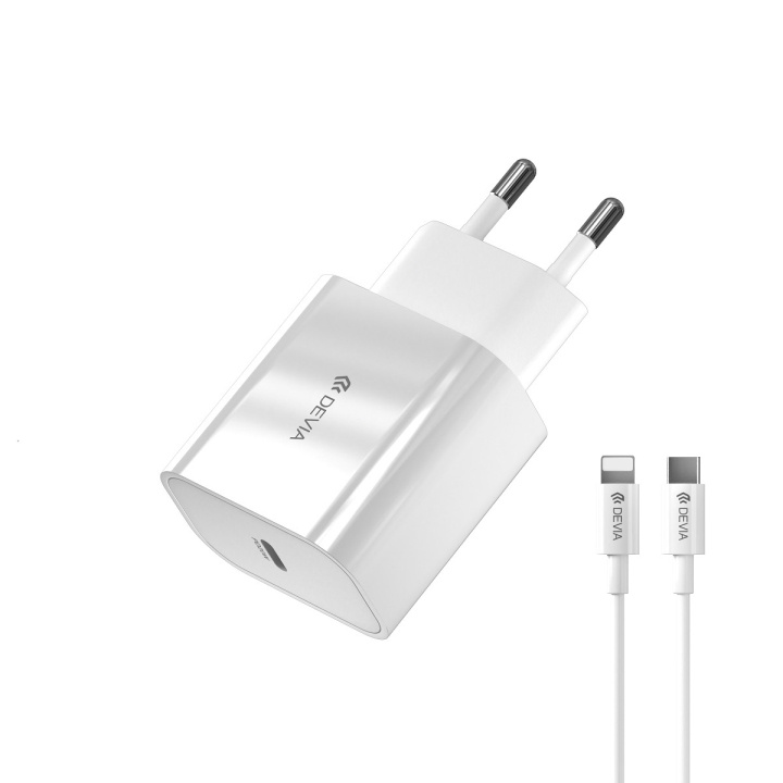 Devia väggladdare Smart PD 20W 1x USB-C vit + Lightning - USB-C-kabel V2 ryhmässä ÄLYPUHELIMET JA TABLETIT / Laturit & Kaapelit / Seinälaturi / Seinälaturi Type C @ TP E-commerce Nordic AB (C78649)