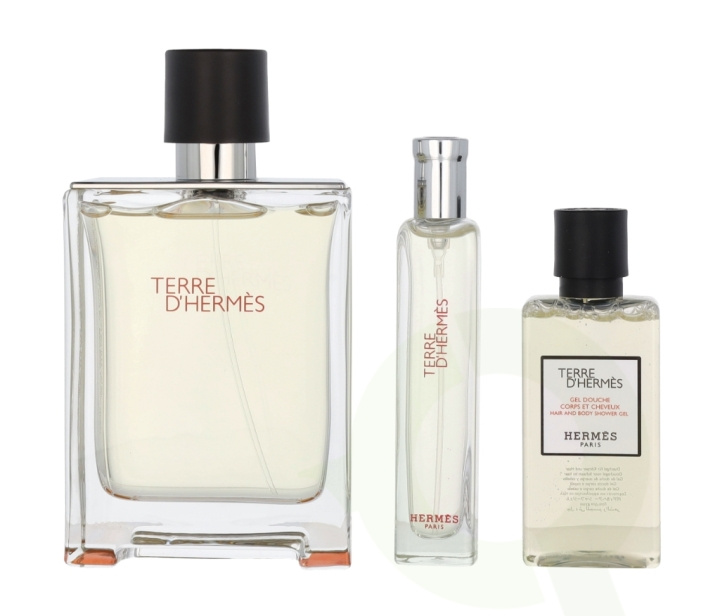 Hermes Terre D\'Hermes Giftset 155 ml Edt Spray 100/Edt Spray 15ml/Hair and Body Shower Gel ryhmässä KAUNEUS JA TERVEYS / Lahjapakkaukset / Miesten lahjapakkaukset @ TP E-commerce Nordic AB (C79028)