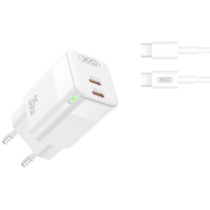 XO väggladdare CE07 PD 35W 2x USB-C vit + USB-C - USB-C-kabel ryhmässä ÄLYPUHELIMET JA TABLETIT / Laturit & Kaapelit / Seinälaturi / Seinälaturi Type C @ TP E-commerce Nordic AB (C79244)