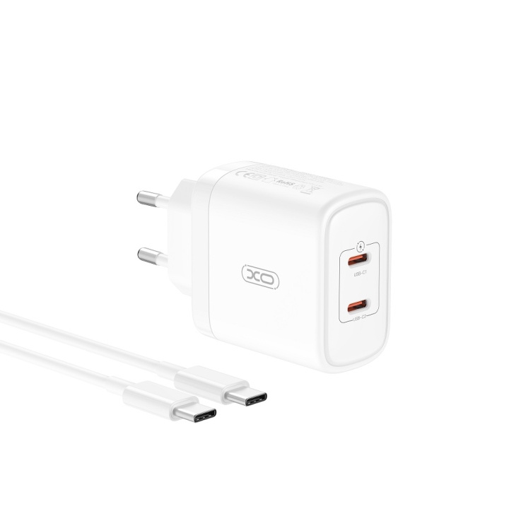 XO väggladdare CE08 PD 50W 2x USB-C vit + USB-C - USB-C kabel ryhmässä ÄLYPUHELIMET JA TABLETIT / Laturit & Kaapelit / Seinälaturi / Seinälaturi Type C @ TP E-commerce Nordic AB (C79267)