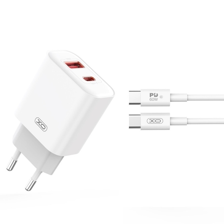 XO väggladdare CE12 PD QC3.0 20W 1x USB 1x USB-C vit + USB-C - USB-C kabel ryhmässä ÄLYPUHELIMET JA TABLETIT / Laturit & Kaapelit / Seinälaturi / Seinälaturi Type C @ TP E-commerce Nordic AB (C79272)