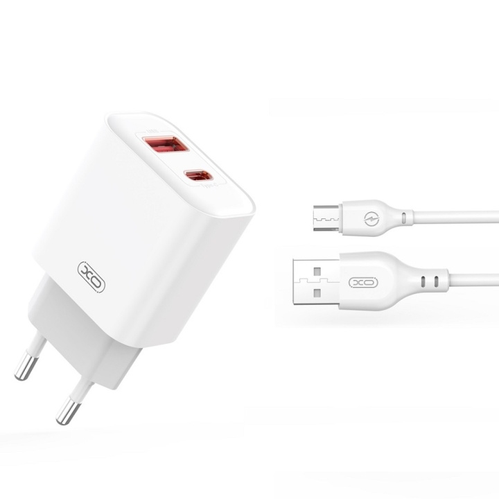 XO väggladdare CE12 PD QC3.0 20W 1x USB 1x USB-C vit + USB - microUSB-kabel ryhmässä ÄLYPUHELIMET JA TABLETIT / Laturit & Kaapelit / Seinälaturi / Seinälaturi microUSB @ TP E-commerce Nordic AB (C79274)