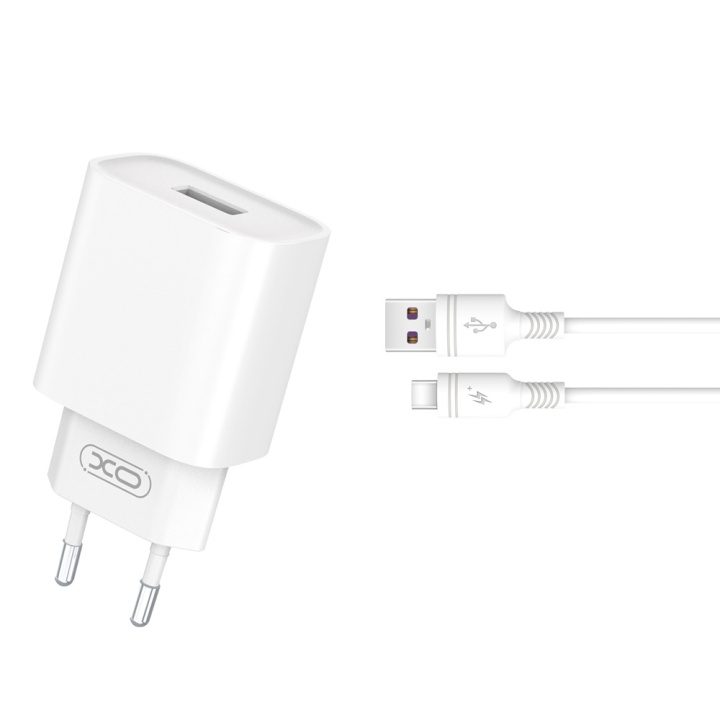 XO väggladdare CE02D QC 3.0 18W 1x USB vit + USB-C-kabel ryhmässä ÄLYPUHELIMET JA TABLETIT / Laturit & Kaapelit / Seinälaturi / Seinälaturi Type C @ TP E-commerce Nordic AB (C79284)