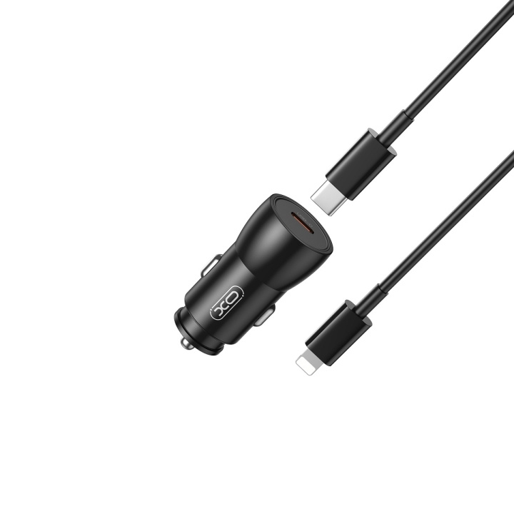 XO billaddare CC57 PD 25W 1x USB-C svart + USB-C - Lightning-kabel ryhmässä ÄLYPUHELIMET JA TABLETIT / Laturit & Kaapelit / Autolaturi @ TP E-commerce Nordic AB (C79285)