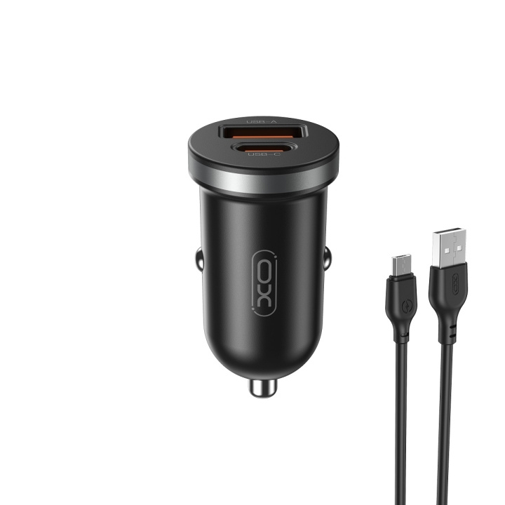 XO billaddare CC56 PD 30W QC 1x USB 1x USB-C svart + USB - microUSB-kabel ryhmässä ÄLYPUHELIMET JA TABLETIT / Laturit & Kaapelit / Autolaturi @ TP E-commerce Nordic AB (C79286)