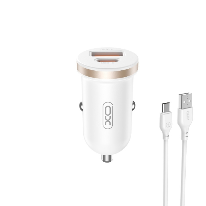 XO billaddare CC56 PD 30W QC 1x USB 1x USB-C vit + USB - USB-C kabel ryhmässä ÄLYPUHELIMET JA TABLETIT / Laturit & Kaapelit / Autolaturi @ TP E-commerce Nordic AB (C79288)