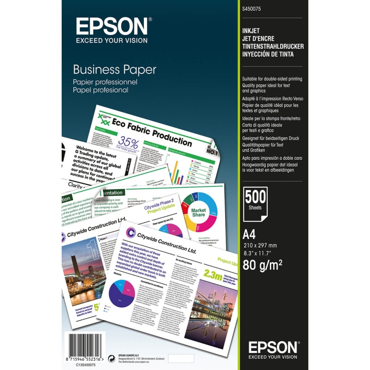 Epson A4 Business Paper 80gsm 500 sheets ryhmässä KOTI, TALOUS JA PUUTARHA / Toimistotuotteet / Paperit ja vihkot @ TP E-commerce Nordic AB (C79452)