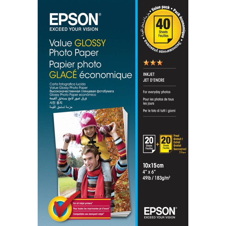 Epson 10x15 Value Glossy Photo Paper 10x15cm - 2x 20 sheets ryhmässä KOTI, TALOUS JA PUUTARHA / Toimistotuotteet / Paperit ja vihkot @ TP E-commerce Nordic AB (C79454)