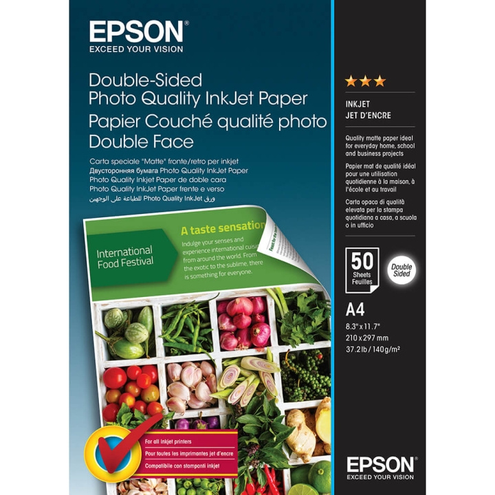 Epson A4 Double-Sided Photo Quality Inkjet Paper - A4 - 50 Sheets ryhmässä KOTI, TALOUS JA PUUTARHA / Toimistotuotteet / Paperit ja vihkot @ TP E-commerce Nordic AB (C79459)