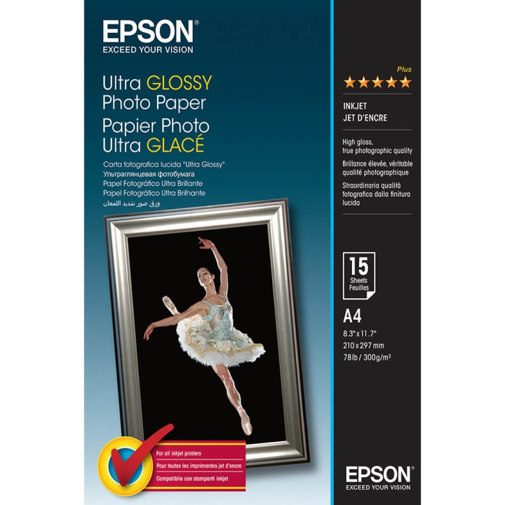 Epson A4 Ultra Glossy Photo Paper A4 - 15 Sheets ryhmässä KODINELEKTRONIIKKA / Valokuvat & Videot / Valokuvauslaitteet / Muut @ TP E-commerce Nordic AB (C79461)