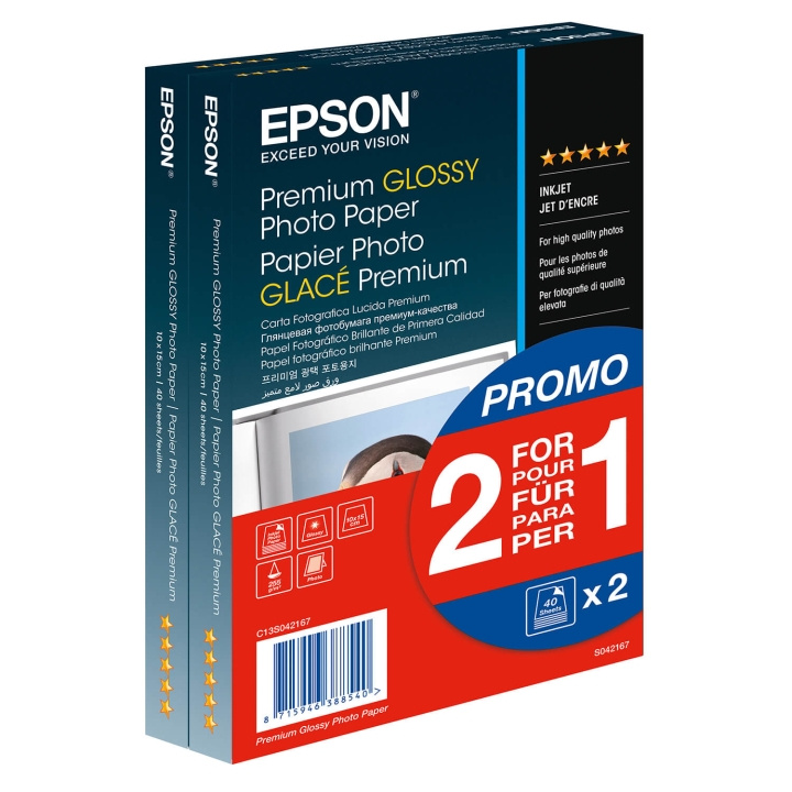 Epson 10x15 Premium Glossy Photo Paper (2 for 1), 10x15com 255g/m², 80 Sheets total ryhmässä KODINELEKTRONIIKKA / Valokuvat & Videot / Valokuvauslaitteet / Muut @ TP E-commerce Nordic AB (C79462)