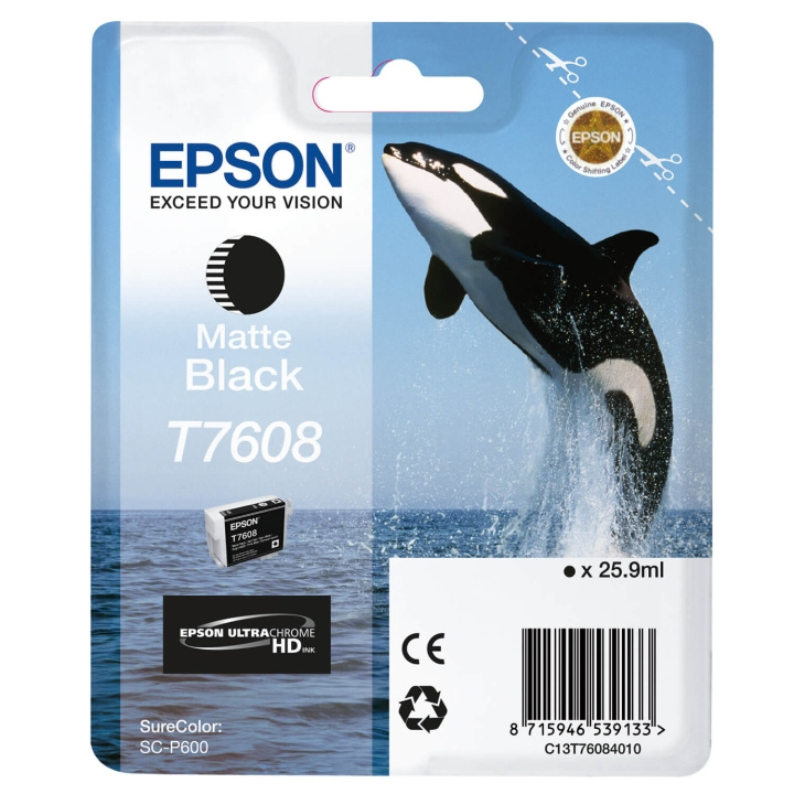 Epson Ink UltraChrome HD T76084N10 Matte Black ryhmässä TIETOKOONET & TARVIKKEET / Tulostimet & Tarvikkeet / Musteet ja väriaineet / Mustepatruunat / Epson @ TP E-commerce Nordic AB (C79465)