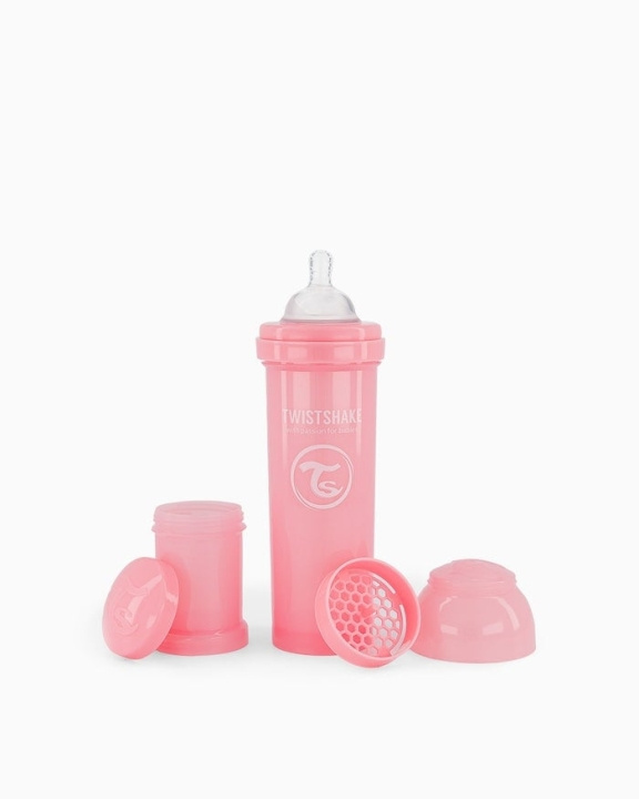 Twistshake Anti-Colic tuttipullo Pastel Pink 330 ml ryhmässä LELUT, TUOTTEET LAPSILLE JA VAUVOILLE / Syö ja juo / Tuttipullot & Tarvikkeet @ TP E-commerce Nordic AB (C81009)