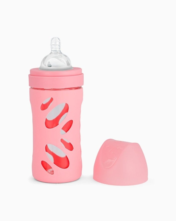 Twistshake Anti-Colic lasipullo pastellivaaleanpunainen 260 ml ryhmässä LELUT, TUOTTEET LAPSILLE JA VAUVOILLE / Syö ja juo / Tuttipullot & Tarvikkeet @ TP E-commerce Nordic AB (C81014)