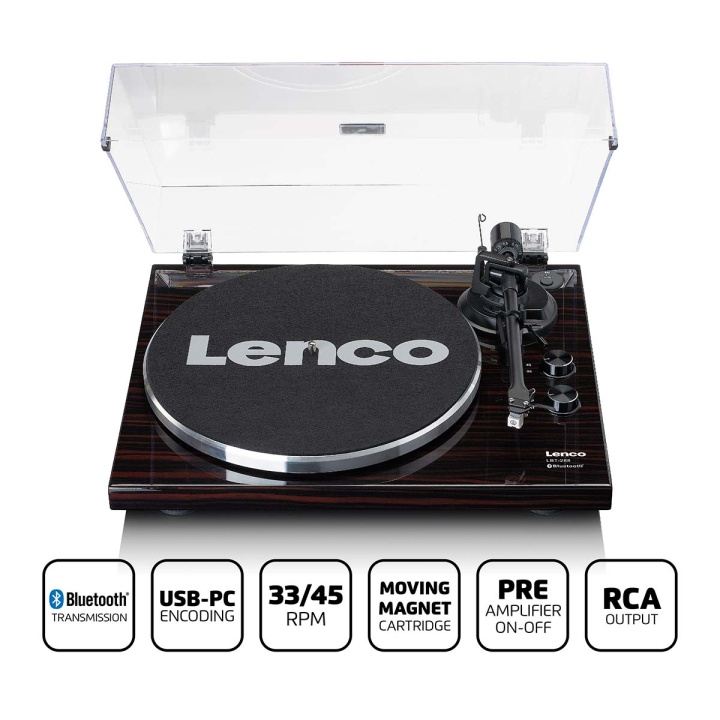 Lenco Levysoitin Bluetooth®-lähetyksellä tummanruskea ryhmässä KODINELEKTRONIIKKA / Ääni & Kuva / Kotiteatteri, HiFi ja kannettavat / Compact Stereo & Levysoitin @ TP E-commerce Nordic AB (C81432)