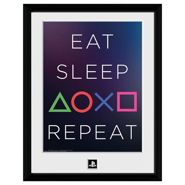 Abysse PLAYSTATION - Kehystetty tuloste Eat Sleep Repeat (30x40) ryhmässä URHEILU, VAPAA-AIKA JA HARRASTUS / Hauskat tavarat / Hauskat tavarat @ TP E-commerce Nordic AB (C82544)