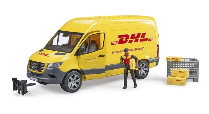 Bruder MB Sprinter DHL kuljettajan kanssa (02671) ryhmässä URHEILU, VAPAA-AIKA JA HARRASTUS / Harrastus / Muovimallit / Autot @ TP E-commerce Nordic AB (C83609)