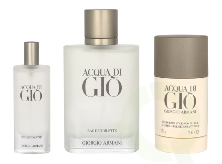 Armani Acqua Di Gio Pour Homme Giftset 190 ml Edt Spray 100ml/Edt Spray 15ml/Deodorant Stick 75g ryhmässä KAUNEUS JA TERVEYS / Lahjapakkaukset / Miesten lahjapakkaukset @ TP E-commerce Nordic AB (C84469)