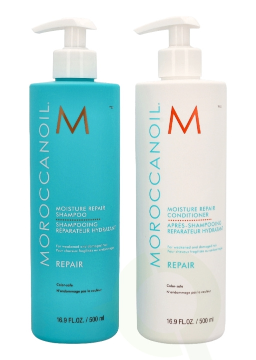 Moroccanoil Moisture Repair Shampoo & Conditioner Set 1000 ml Shampoo 500ml/Conditioner 500ml ryhmässä KAUNEUS JA TERVEYS / Hiukset &Stailaus / Hiustenhoito / Shampoo @ TP E-commerce Nordic AB (C85134)