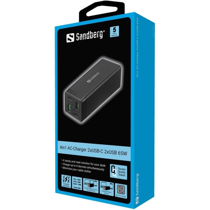 Sandberg 4in1 Laturi 2xUSB-C 2xUSB 65W ryhmässä TIETOKOONET & TARVIKKEET / Tietokonetarvikkeet / USB-telakat @ TP E-commerce Nordic AB (C86291)