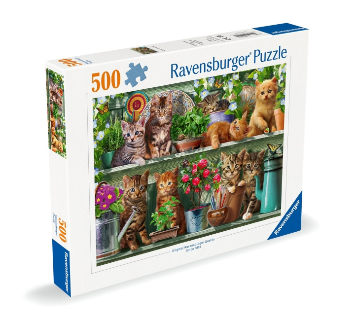 Ravensburger Puzzle Cats On The Shelf 500p (12000205) ryhmässä LELUT, TUOTTEET LAPSILLE JA VAUVOILLE / Leikkikalut, Askartelu &Pelit / Palapelit @ TP E-commerce Nordic AB (C86408)