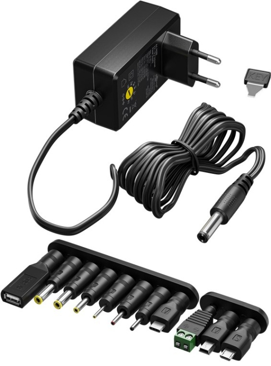 Goobay Universalnätdel 3 V - 12 V, max. 7,2 W inkl. 11 adaptrar: 7 DC-adaptrar plus USB-C™, USB-A, USB Mini-B, Micro-USB och terminalblock ryhmässä KOTI, TALOUS JA PUUTARHA / Sähkö & Valaistus / Verkkosovitin @ TP E-commerce Nordic AB (C86879)